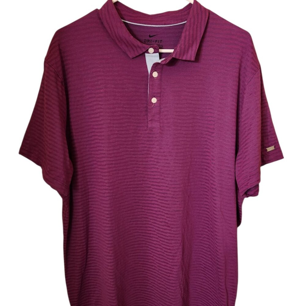 Nike Dri-Fit Golf Polo Shirt Men's Size XL Purple Zig Zag Striped Cotton Blend